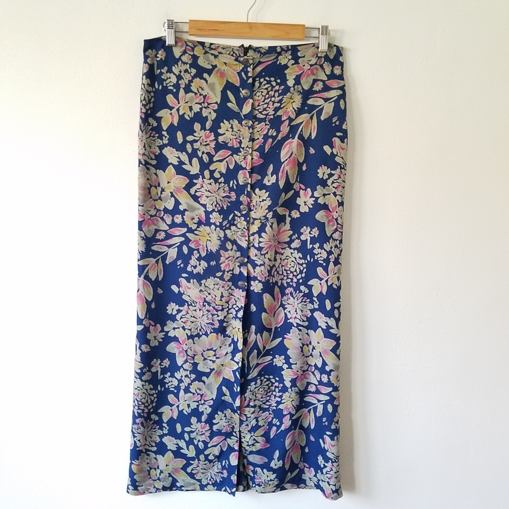 Floral Midi Skirt in Navy and Pastel